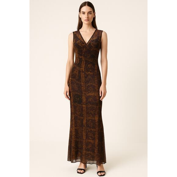 Vivienne Tam Maxi Sheer Printed Buddha Maxi Dress RARE 90's S - Picture 1 of 4